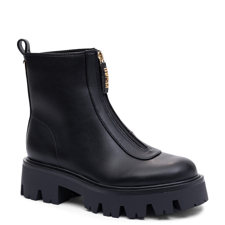 Guess Stylish Women's Platform Ankle Boots With Golden Front Zipper Black FLFRR2-ELE10-BLK