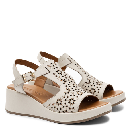 Boccato Leather Wedge Sandals Openwork Beige 0117-12604
