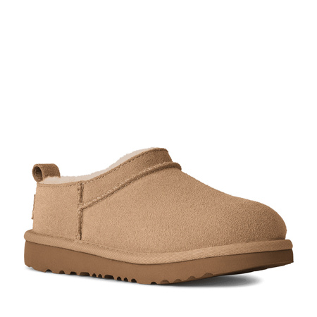 UGG Kids Classic Micro Sand Leather Slip-On Snow Boots Flat Sole Beige 1174410K-SAN