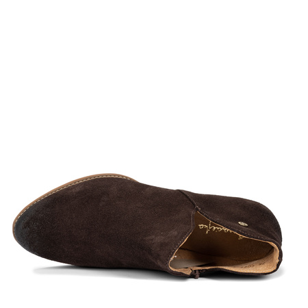 Maciejka Asymmetric Suede Ankle Boots Low Heel Chocolate Brown 04091-79/00-5
