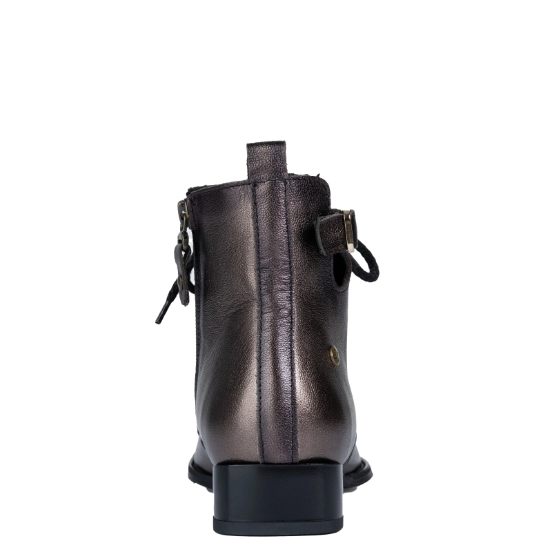 Maciejka Striking Leather Ankle Boots Metallic Bronze with Decorative Buckle 07128-02-00-8