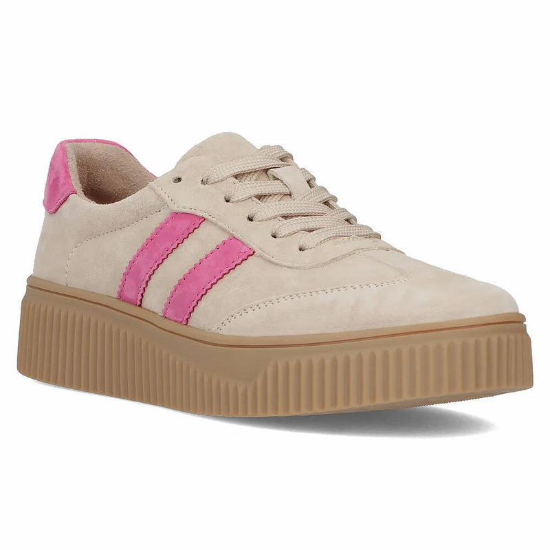 Filippo Sneakersy Damskie Skórzane Na Platformie Beżowo-Różowe