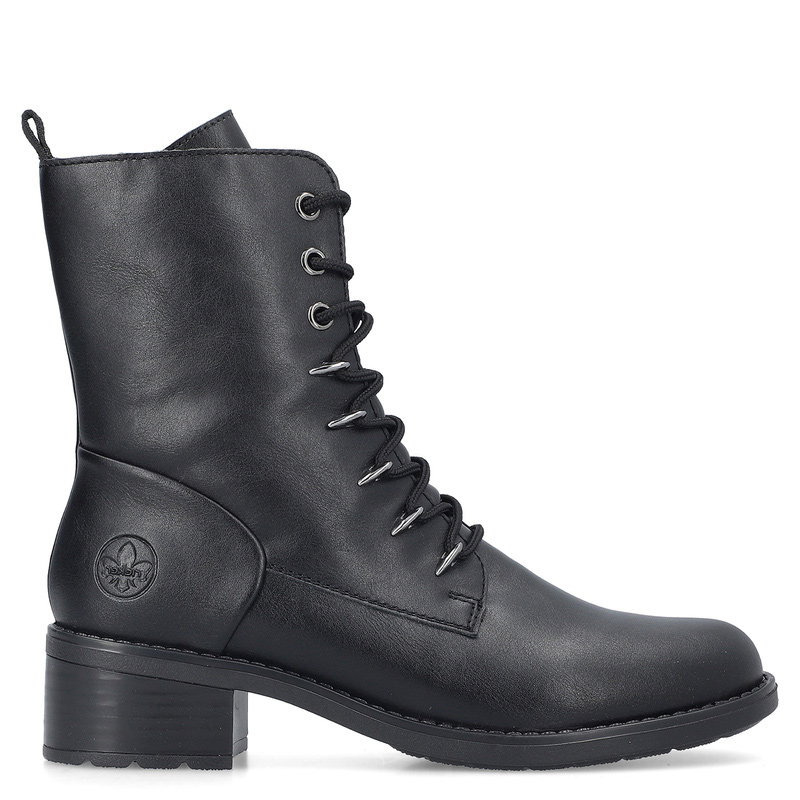 Rieker Sznurowane Botki Damskie Na klocku Ocieplane Czarne 75430-00-BLACK