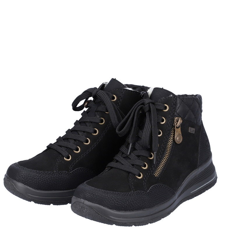 Rieker Ocieplane Skórzane Botki Na Platformie Czarne L7701-00-BLK
