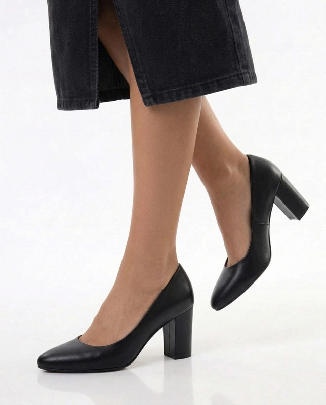 Sergio Leone Elegant Classic Black Block Heel Pumps PB-131-CZARNY