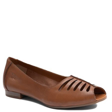 Maciejka Leather Ballet Flats Cut-Outs Peep-Toe Flat Brown P7541-29/00-1