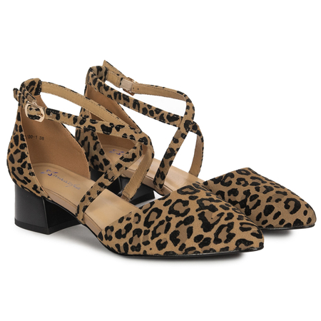 Maciejka Leather Leopard Print Pumps With Low Block Heel Beige-Black K6807-43/00-1
