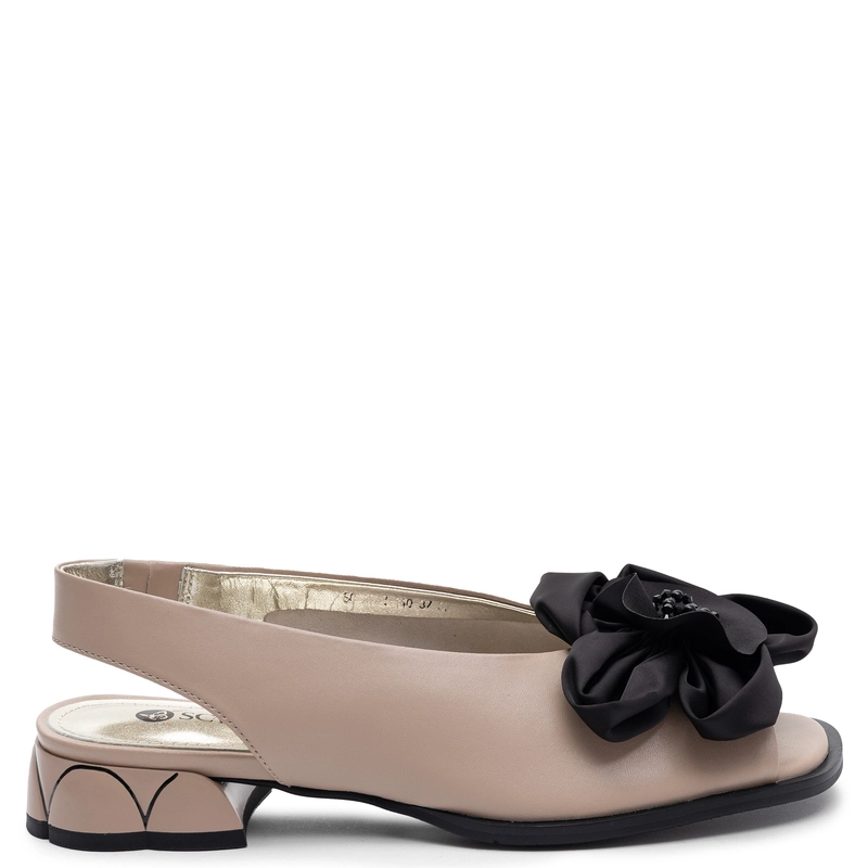 Sca'Viola Leather Elegant Sandals With Flower Beige A932-140-37-BE
