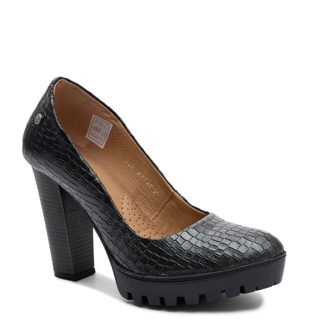 Maciejka Leather Pumps Block Heel Platform Green 2629W-02/00-1