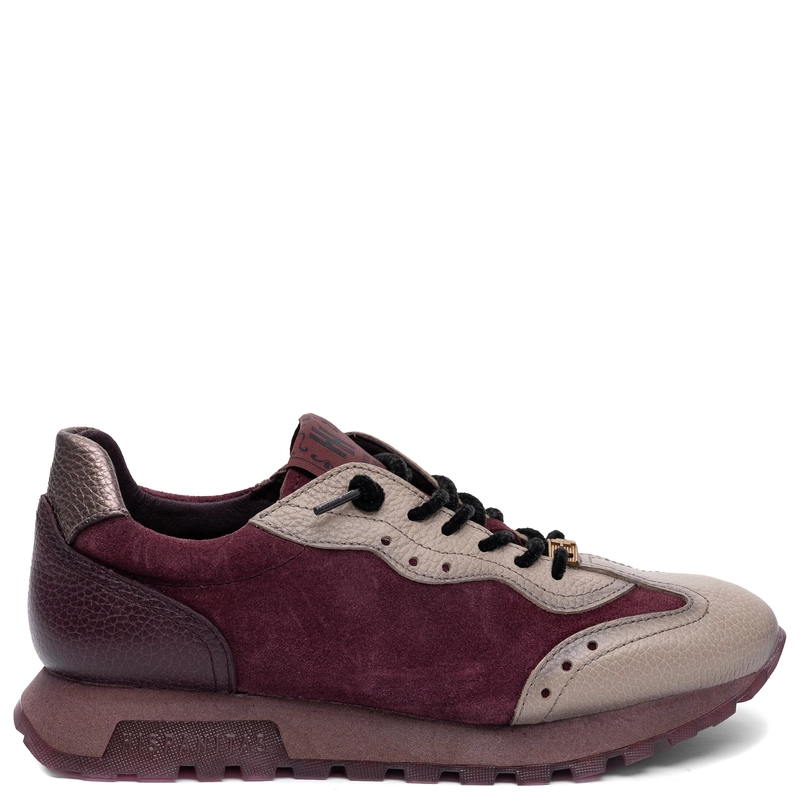 Hispanitas Sneakersy ze Skóry Sznurowane Bordowe CHI265106