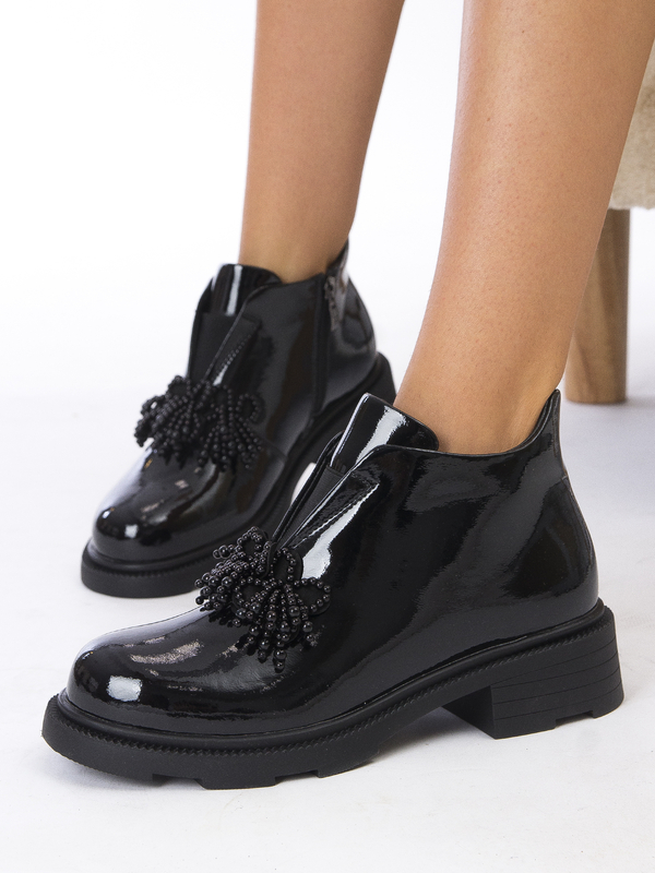 Filippo Leather Patent Block-Heel Ankle Boots Warm Lining Black DBT6370/25BK