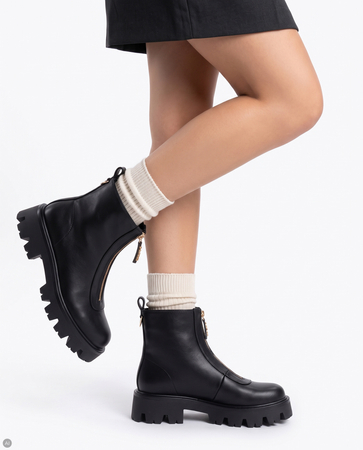 Guess Stylish Women's Platform Ankle Boots With Golden Front Zipper Black FLFRR2-ELE10-BLK