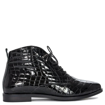 Botki Venezia YSB 0218 501 Black skórzane lakierowane Czarne