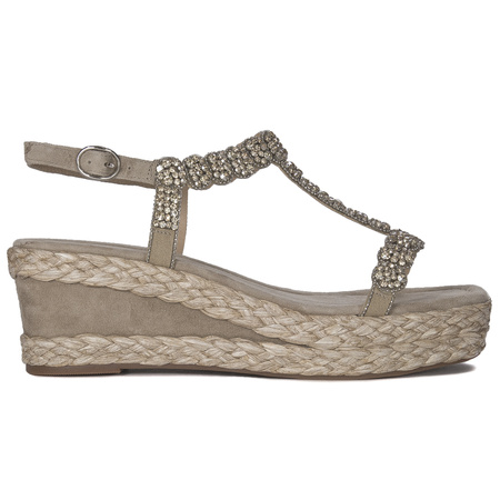 Alma En Pena Sandały damskie na koturnie Suede Vision Beżowe