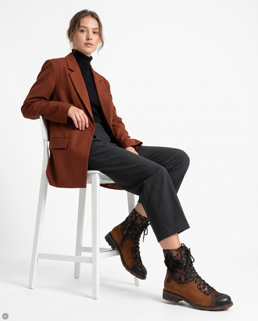 Maciejka Suede Lace-Up Ankle Boots Side-Zip Rust Black 07004-29/00-8