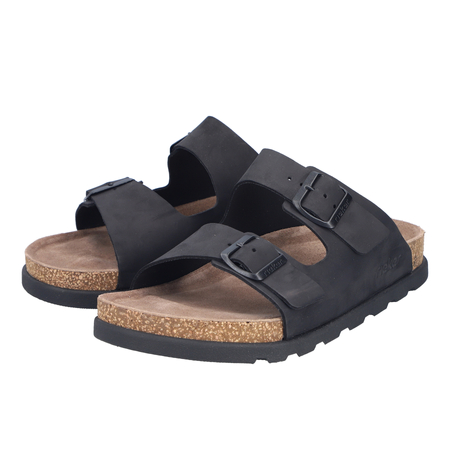 Rieker Leather Men's Slides Adjustable Buckles Anatomical Footbed Black 21190-00
