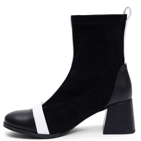 Maciejka Leather Block Heel Boots With Insulation Black And White K7819-01/00-7
