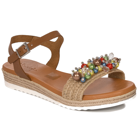 Maciejka Brown leather women's sandals espadrillers