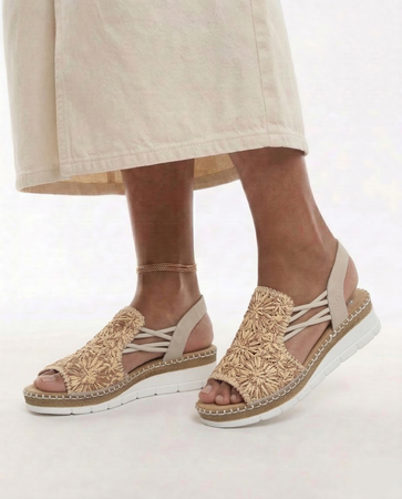 Rieker Antistress Woven Floral Sandals Beige V1268-64