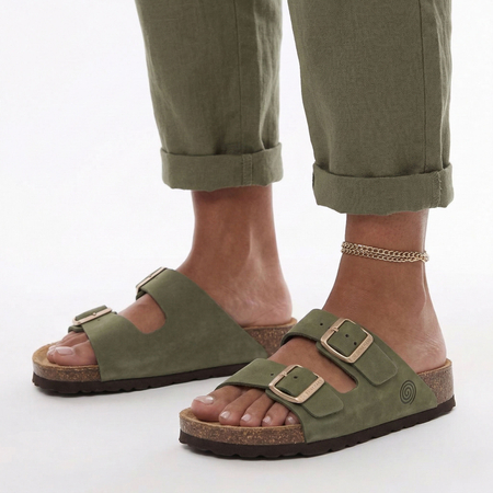 Dr. Brinkmann Bonillo Women's Leather Anatomical Slides Green 700696-07-BONILLO