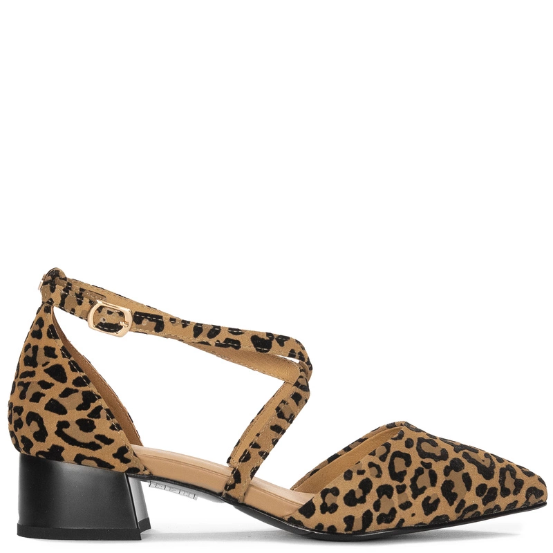 Maciejka Leather Leopard Print Pumps With Low Block Heel Beige-Black K6807-43/00-1