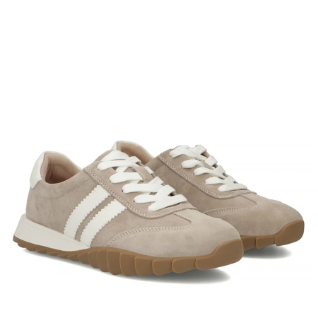 Filippo Skórzane Sneakersy Damskie na Płaskiej Podeszwie Beżowe DP7534-26-BE
