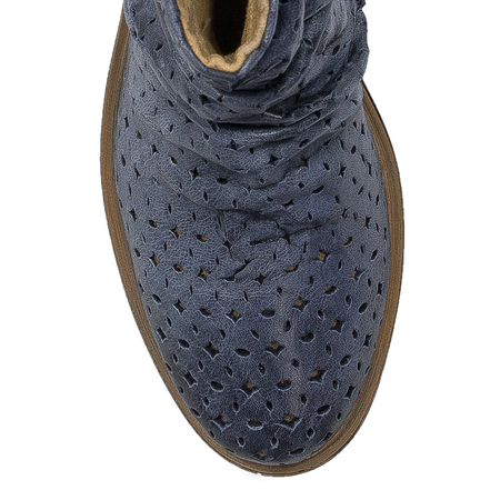 Maciejka Leather Openwork Ankle Boots Blue 05922-17-00-5