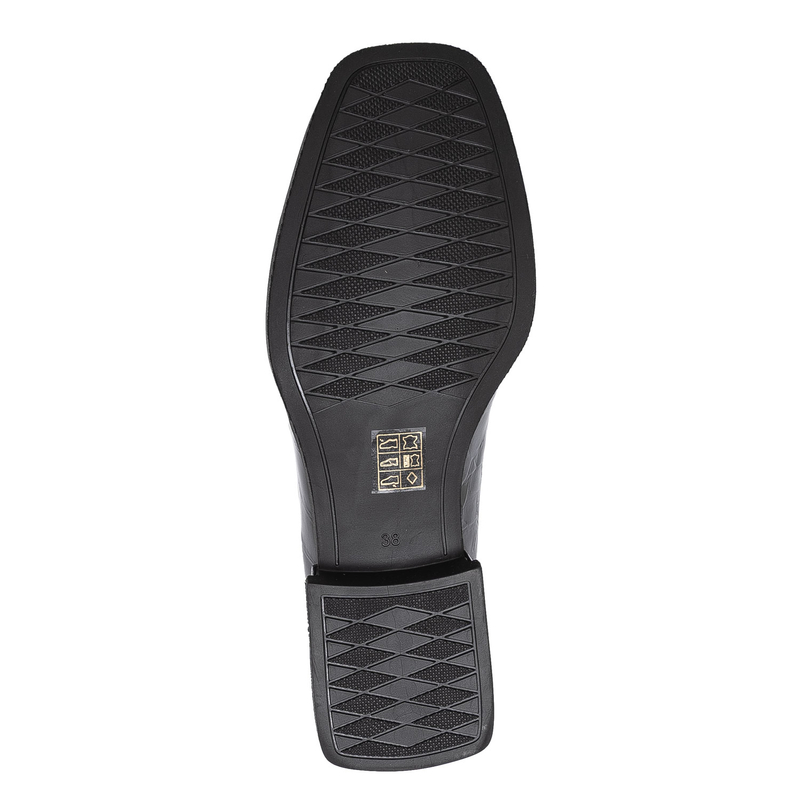 Boccato Skórzane Lakierowane Półbuty Z Tłoczeniem Croco Czarne 049-1738-64