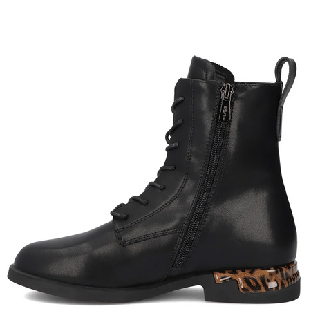 Filippo Leather Tortoiseshell-Heel Lace-Up Ankle Boots Side-Zip Black DBT720625BK