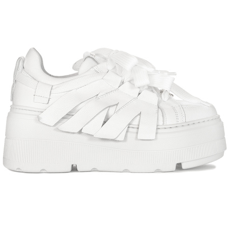 Eksbut Sneakersy półbuty damskie skórzane na platformie białe