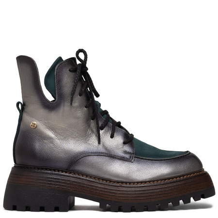 Maciejka Leather Lace-Up Ankle Boots on Platform Silver-Green 07110-09-00-8