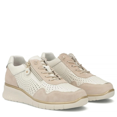 Filippo Wygodne Skórzane Sneakersy na Platformie Beżowe DP7605-26-BE