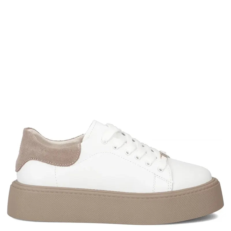 Filippo Skórzane Sneakersy Damskie Na Platformie 4 Cm Zamszowa Pięta Biały DP6119/26-WH