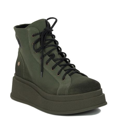 Maciejka Velour Combat Boots on Platform Olive Green 06309-24/00-8