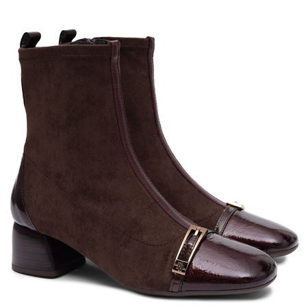 Hispanitas Women's Suede Block Heel Ankle Boots Burgundy BHI265016