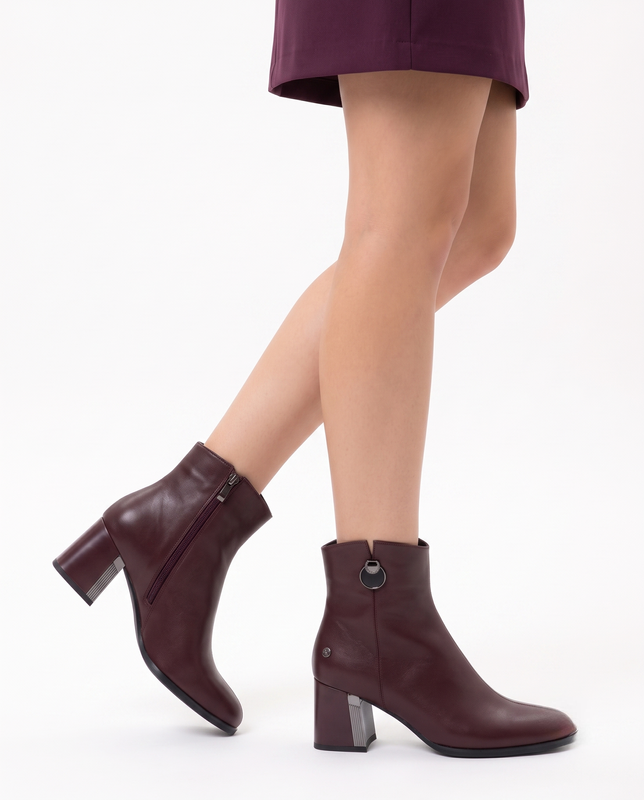 Maciejka Elegant Insulated Leather Ankle Boots Block Heel Burgundy K7203-23/00-8