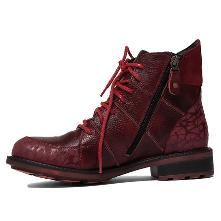 Maciejka Leather Women’s Ankle Boots Zip & Lace-Up Flat Heel Red 07047-08/00-8