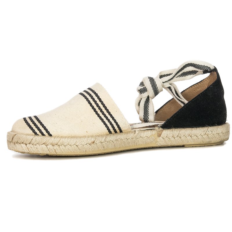 Espadryle Verbenas Erea Banda Marinera Serraje Crudo+Negro przód beż+czarny tył