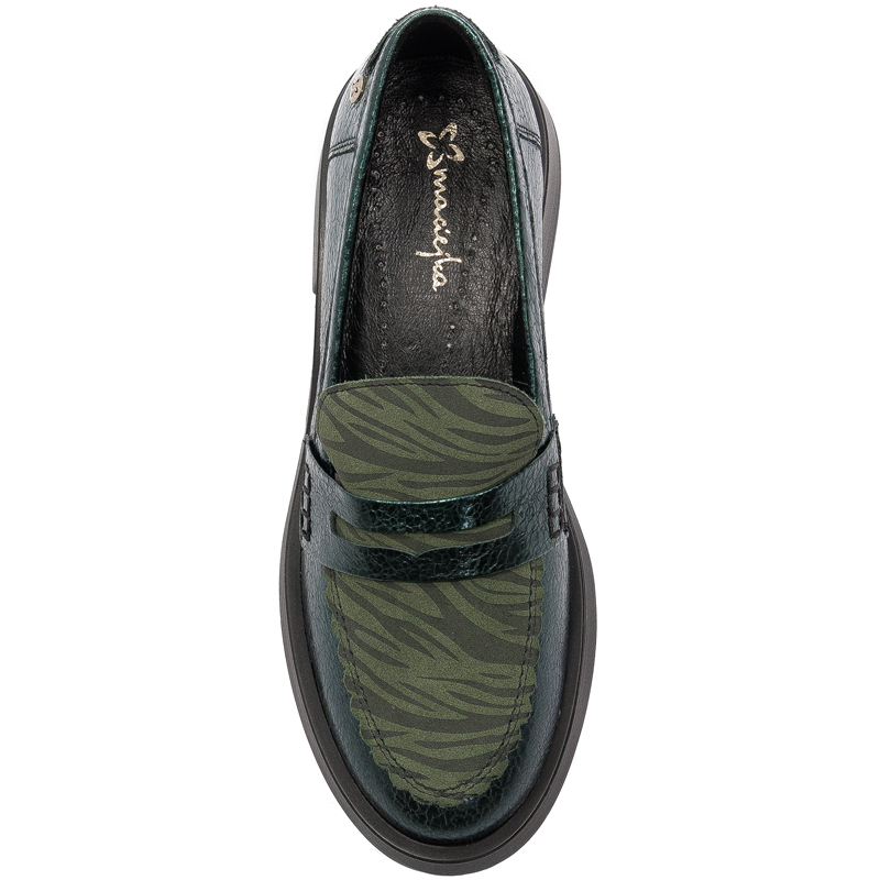 Maciejka Metallic Leather Loafers Low Heel Green 06250-09/00-1