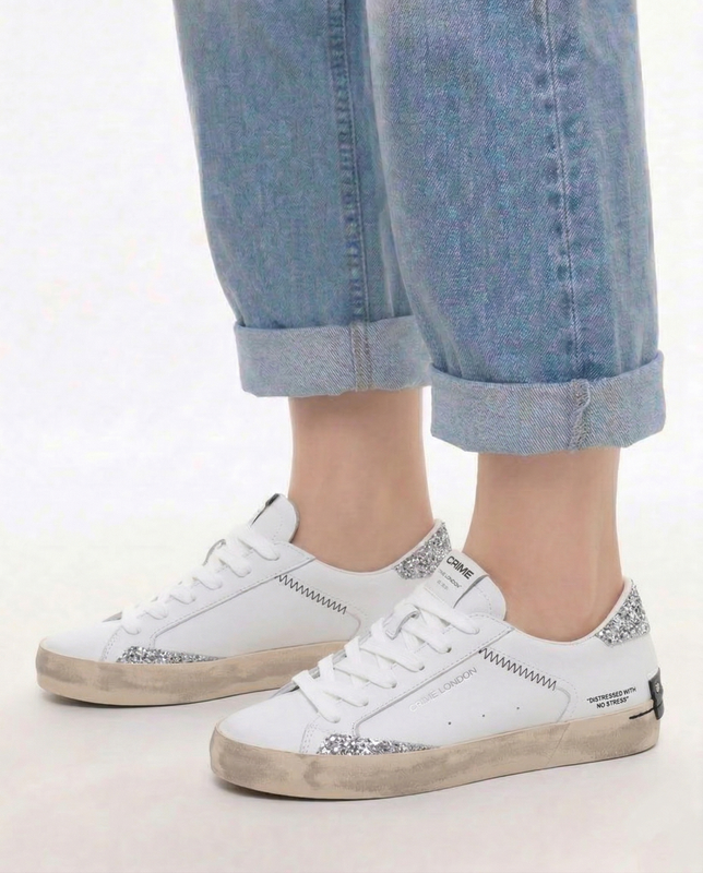 Crime London Leather Sneakers With Glitter White 29000PP8.10