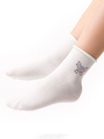 Children's socks for girls Steven Cotton Candy art.066 Ecru Butterfly