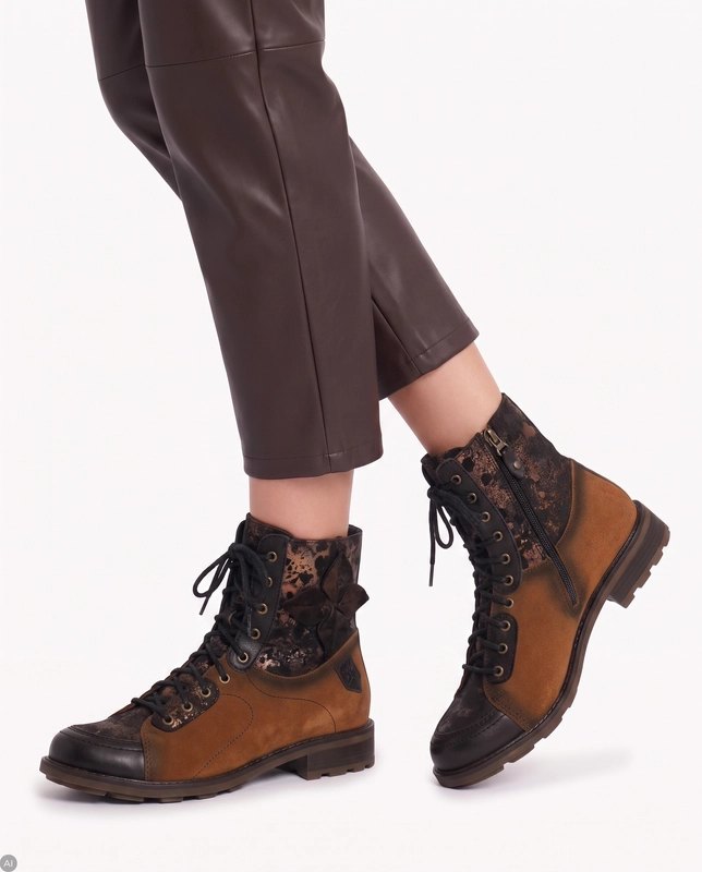 Maciejka Suede Lace-Up Ankle Boots Side-Zip Rust Black 07004-29/00-8