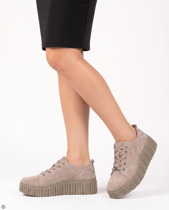 Filippo Women's Suede Leather Sneakers On Grooved Platform Beige DP8337/26 BE