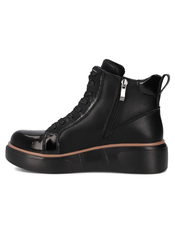 Filippo Leather Patent-Accented Women’s Ankle Boots With Side Zip Platform Black DBT6453-25-BK
