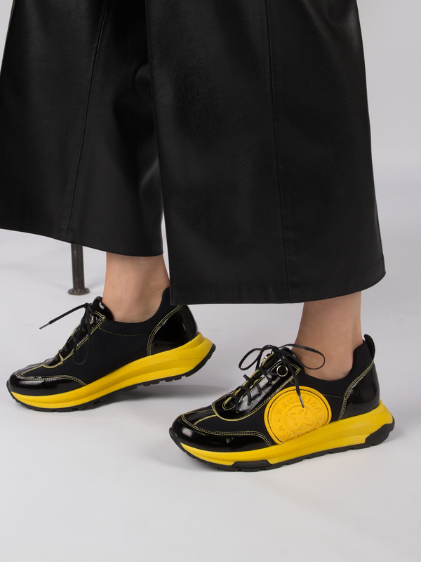 Maciejka Platform Sneakers With Patent Accents Black–Yellow 06295-01/00-8