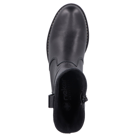 Rieker Wygodne Skórzane Botki Damskie Ocieplane Czarne Z6883-00-BLK