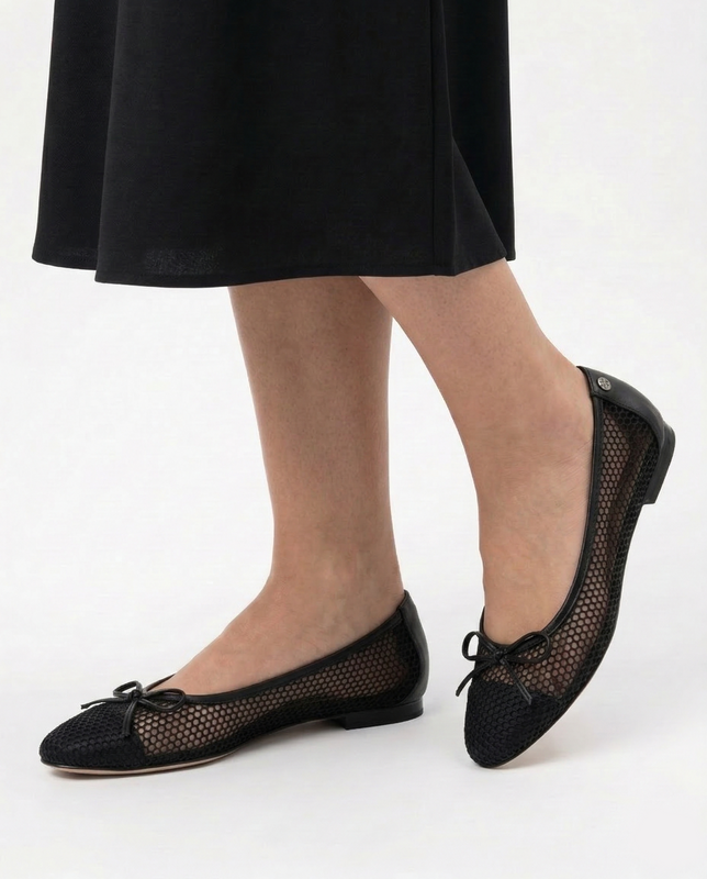 Maciejka Openwork Ballet Flats With Bow Black K7512-01/00-1
