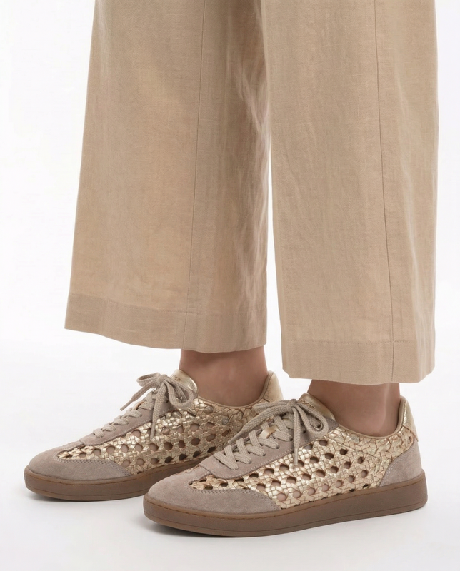 Gioseppo Ijebu Leather Woven Sneakers Gold 78649-IJEBU-GOLD