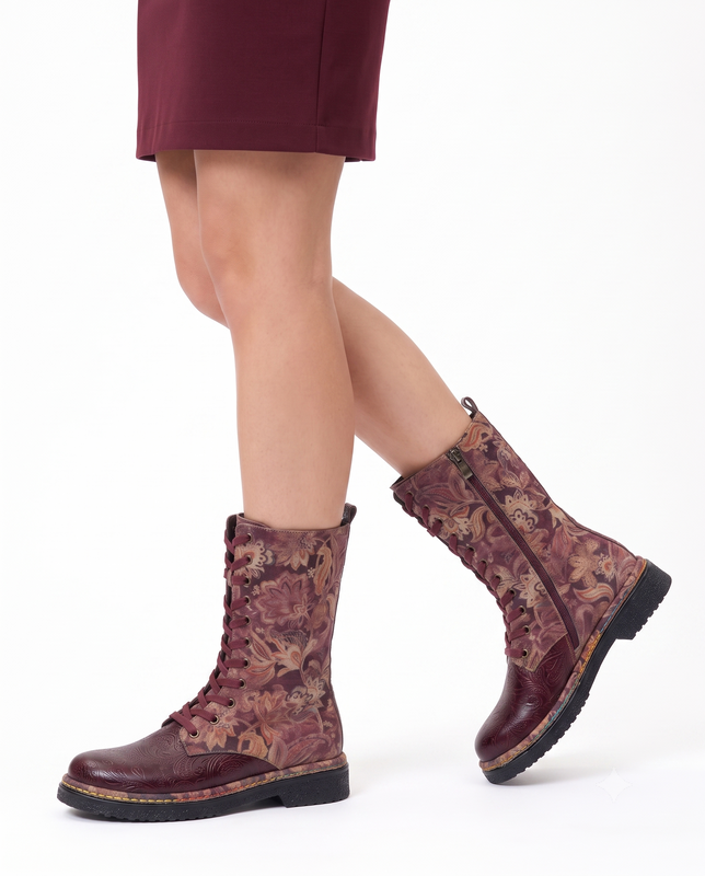 Maciejka Avant-garde Burgundy Lace-up Leather Ankle Boots K7686-23/00-7