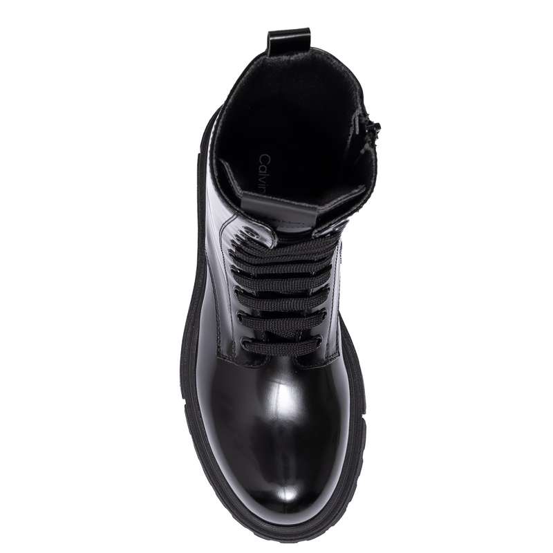 Calvin Klein Jeans Glossy Platform Ankle Boots Side-Zip Black V4A5-83133-BLACK